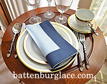 Multicolored Hemstitch Diner Napkin. Baby Blue & Navy border.